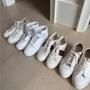 Gucci White Athletic Shoes with Green and Red Stripes